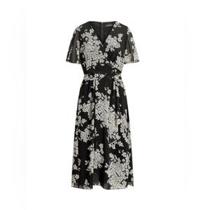 Lauren Ralph Lauren Black and Cream Floral Midi Dress